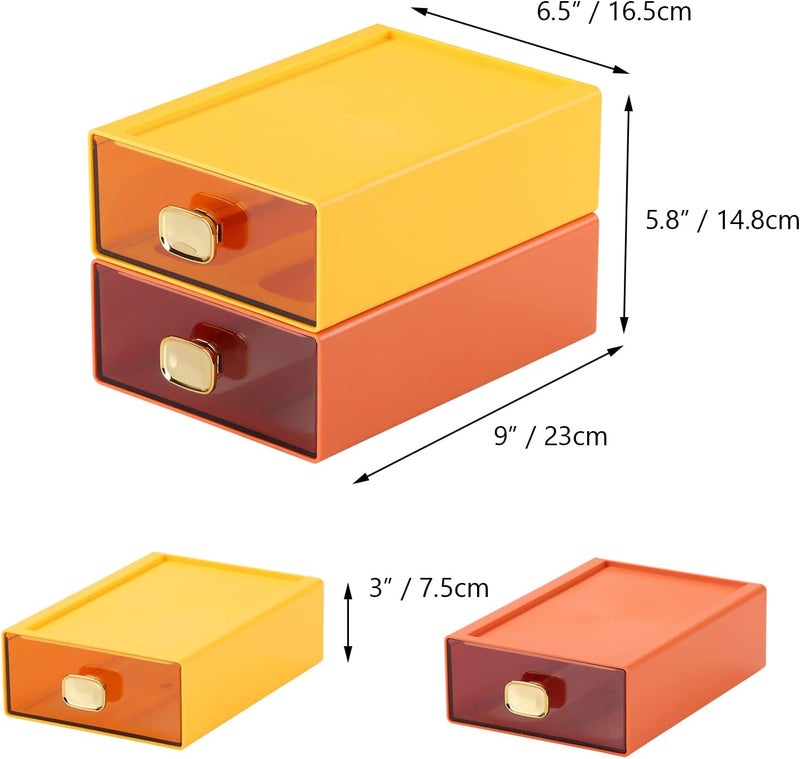 OSteed Spacious Desk Drawers, Stackable Desktop Organizer, Plastic Storage Box for Office, School & Home Supplies (2 Middle Drawers, OG & YE) - Image 3